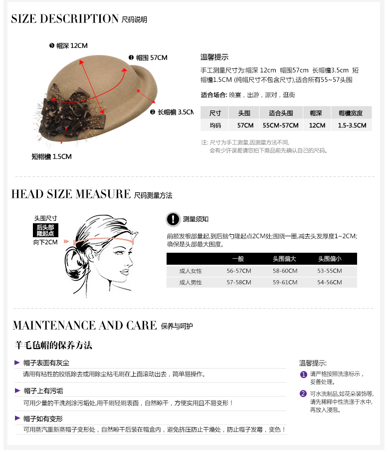 貝雷帽，羊毛呢帽，尺寸說明